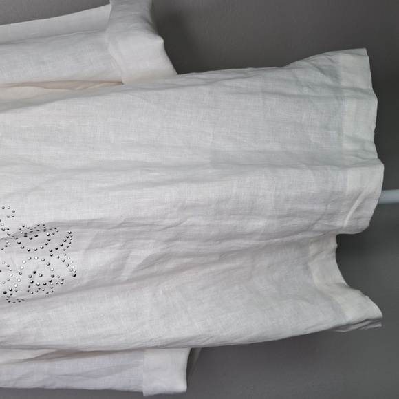 NWT JM Collection Linen Top Tunic Silver Rhinestones Roll-tap Sleeve Sz 18 (XL) - Picture 3 of 15